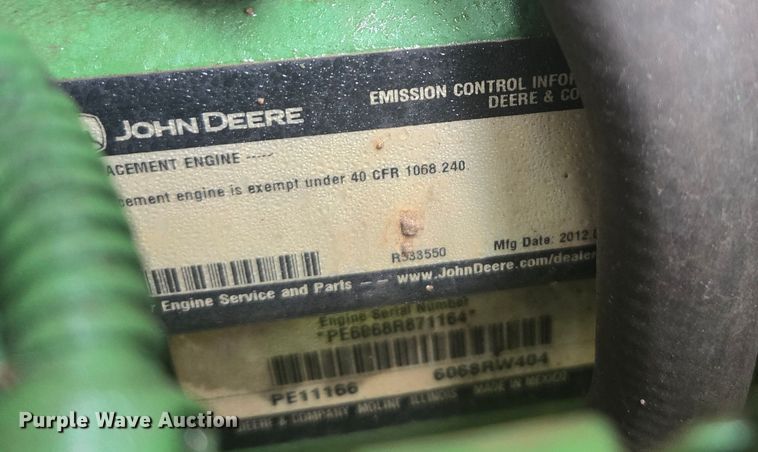 image for item YA0459 2012 John Deere 6190R MFWD tractor