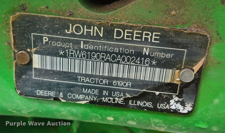 image for item YA0459 2012 John Deere 6190R MFWD tractor