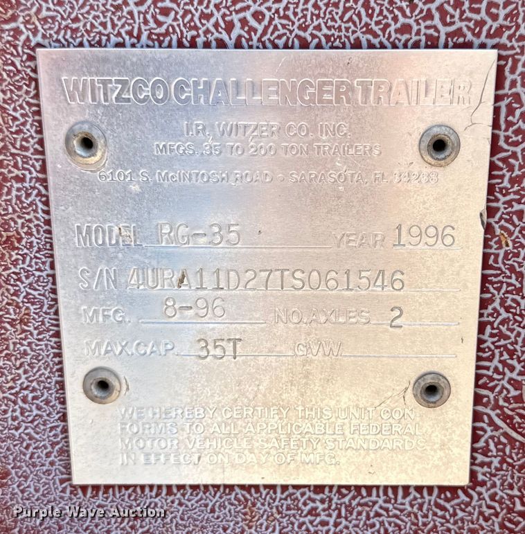 image for item DK6734 1996 Witzco Challenger RG-35 lowboy equipment trailer