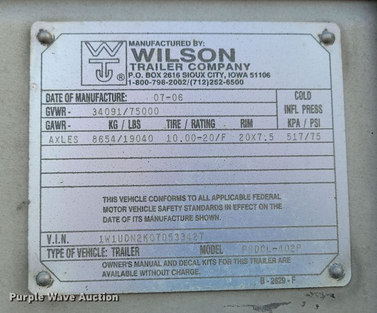image for item DN3714 2007 Wilson PSDCL-402P livestock trailer