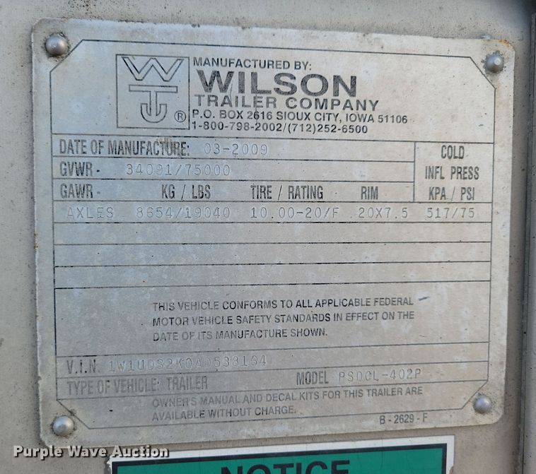 image for item DN3715 2010 Wilson PSDCL-402P livestock trailer