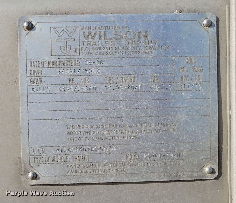 image for item DN3717 2007 Wilson PSDCL-402HP livestock trailer