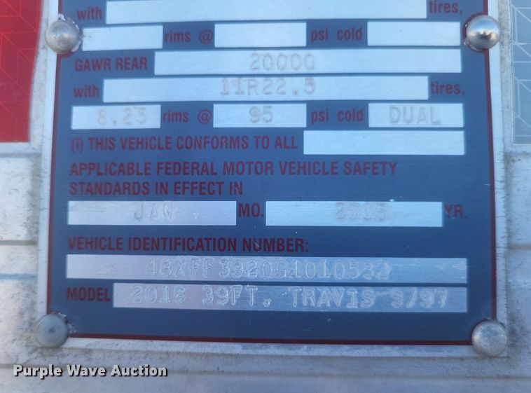 image for item DS5347 2016 Travis Body and Trailer Travis S/97 end dump trailer