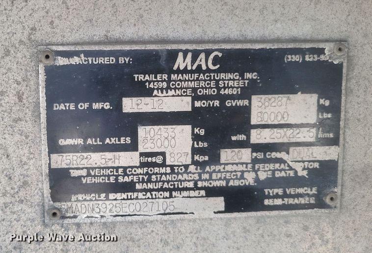 image for item DS5349 2014 Mac Trailer Manufacturing end dump trailer
