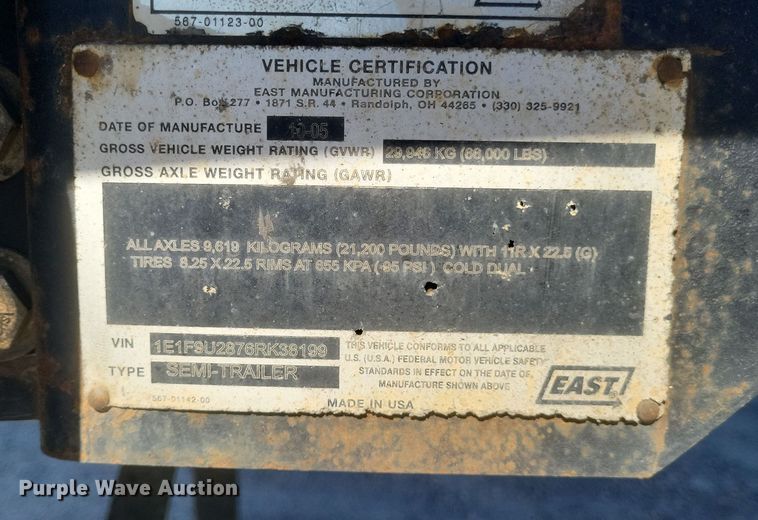 image for item DS5350 2006 East Manufacturing Corp end dump trailer