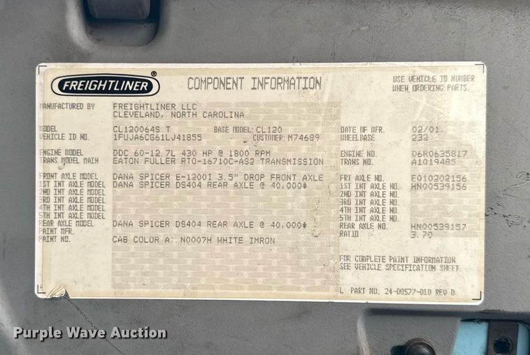 image for item DU3429 2001 Freightliner Columbia semi truck