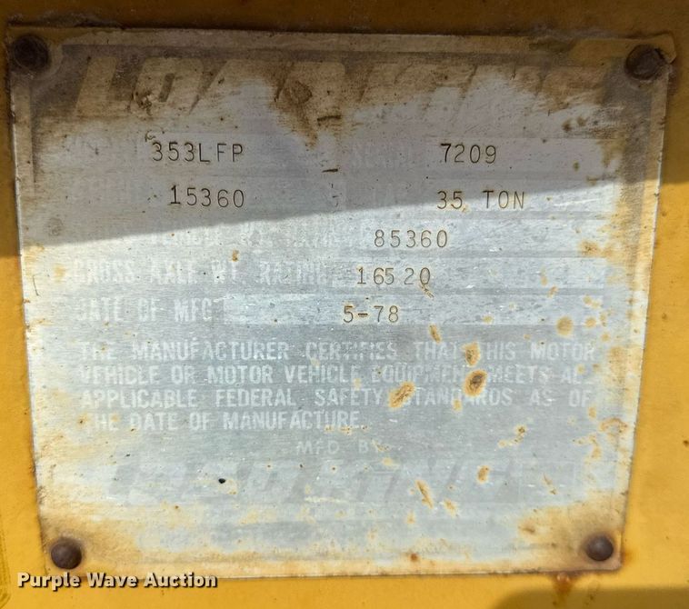 image for item DU3442 1978 Load King 353LFP lowboy equipment trailer