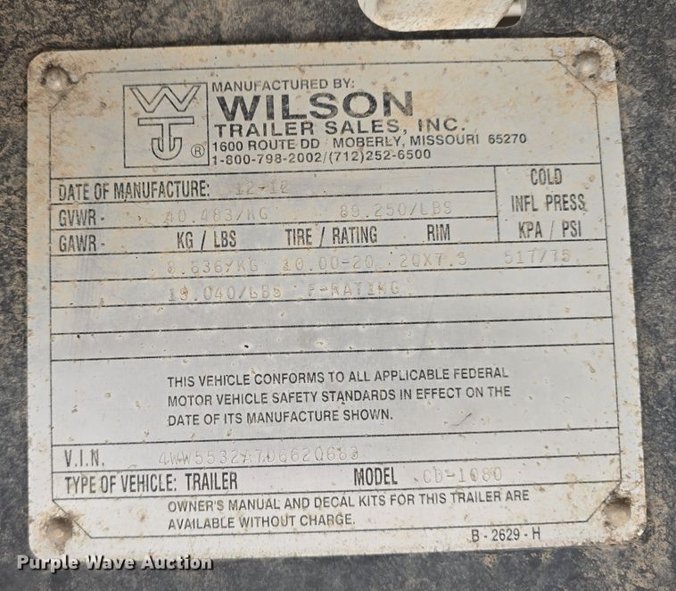 image for item DW3225 2013 Wilson RoadBrute CD-1080  drop deck trailer