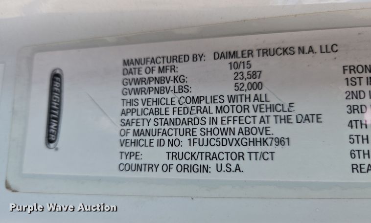 image for item EC0924 2016 Freightliner 11M semi truck