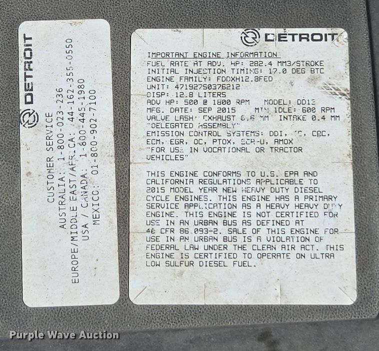 image for item EC0925 2016 Freightliner 11M semi truck