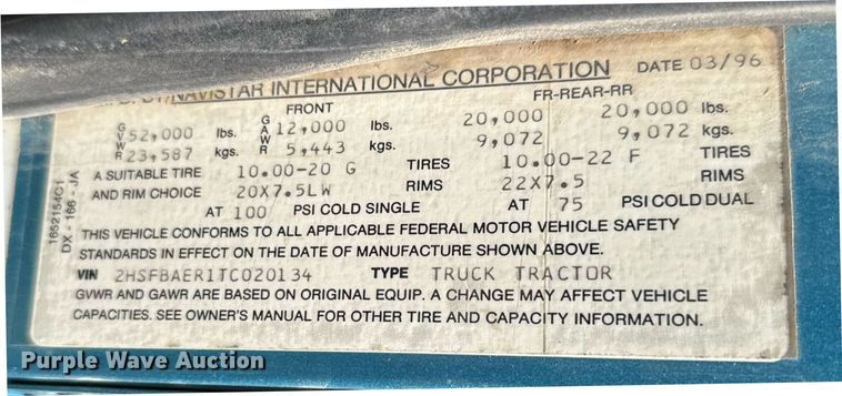 image for item EG6190 1996 International 9300 Eagle semi truck