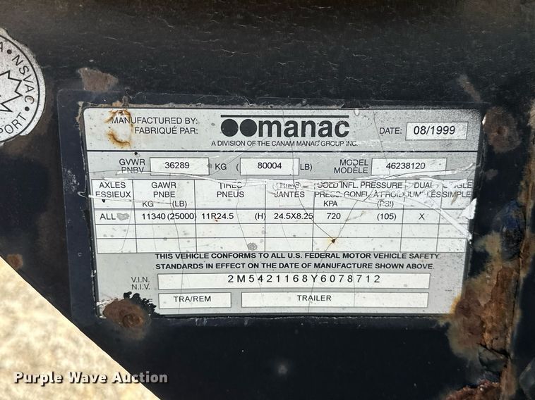 image for item EJ8568 2000 Manac 46238120 end dump trailer