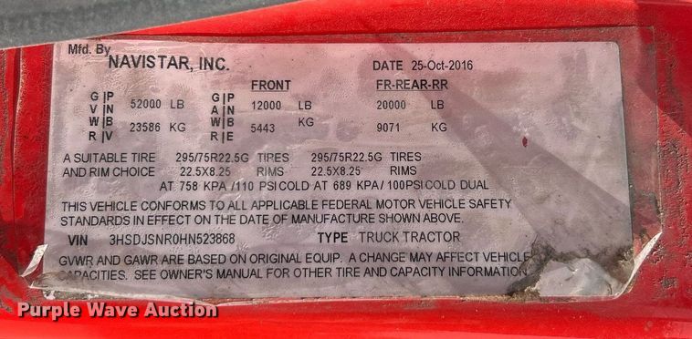 image for item EK2784 2017 International ProStar Plus semi truck