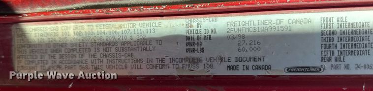 image for item EM3751 1998 Freightliner FLD120SD truck cab and chassis