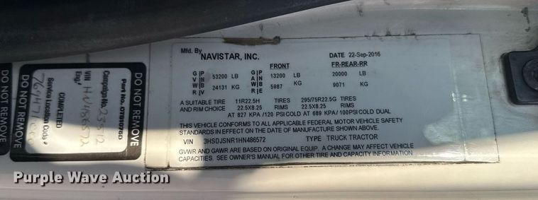 image for item EM3753 2017 International Prostar Plus 122 semi truck