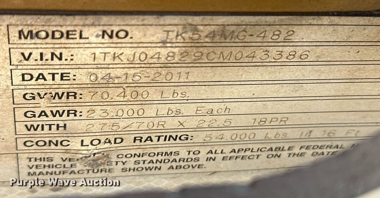 image for item ER8951 2012 Trail King TK54MG-482 lowboy equipment trailer