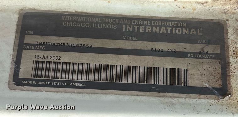 image for item OB9604 2003 International 8100 semi truck