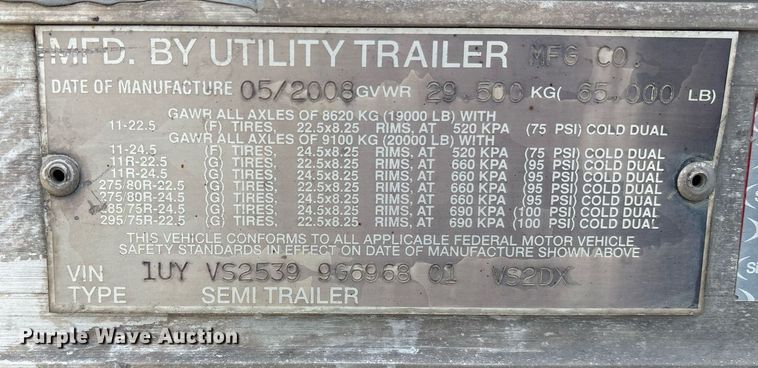 image for item OB9608 2009 Utility dry van trailer