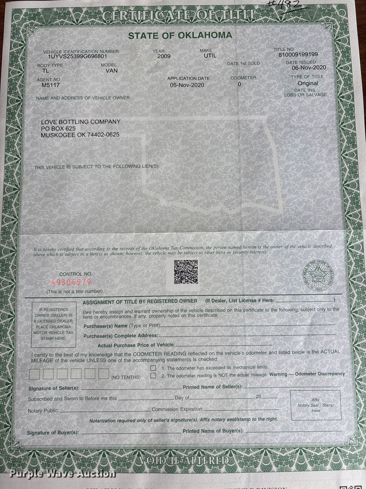 image for item OB9608 2009 Utility dry van trailer