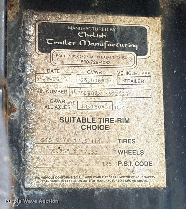 image for item OB9618 1996 Ehrlish drop deck trailer