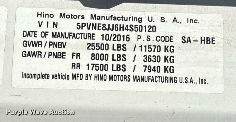 image for item OB9626 2017 Hino 258/268 flatbed truck