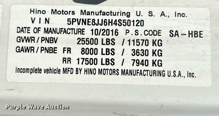 image for item OB9626 2017 Hino 258/268 flatbed truck