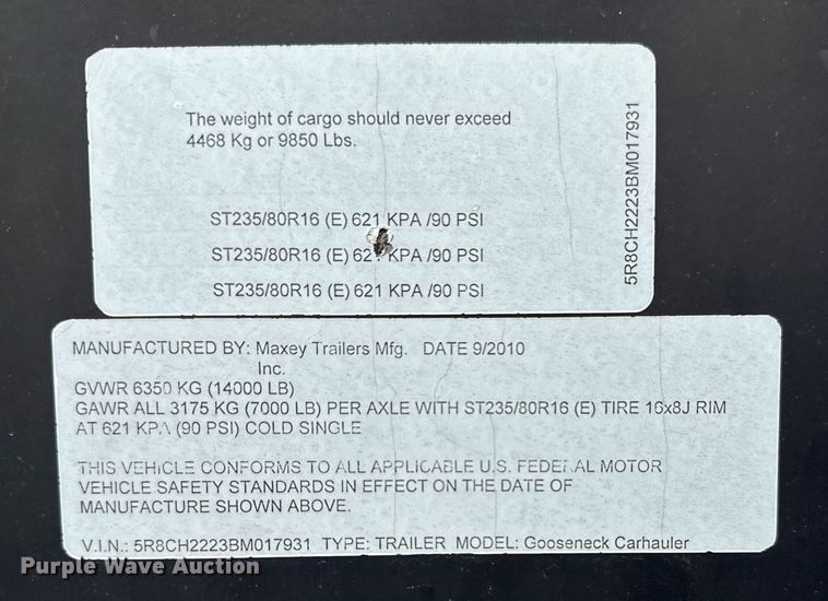 image for item DM5697 2011 Maxey Trailers equipment trailer