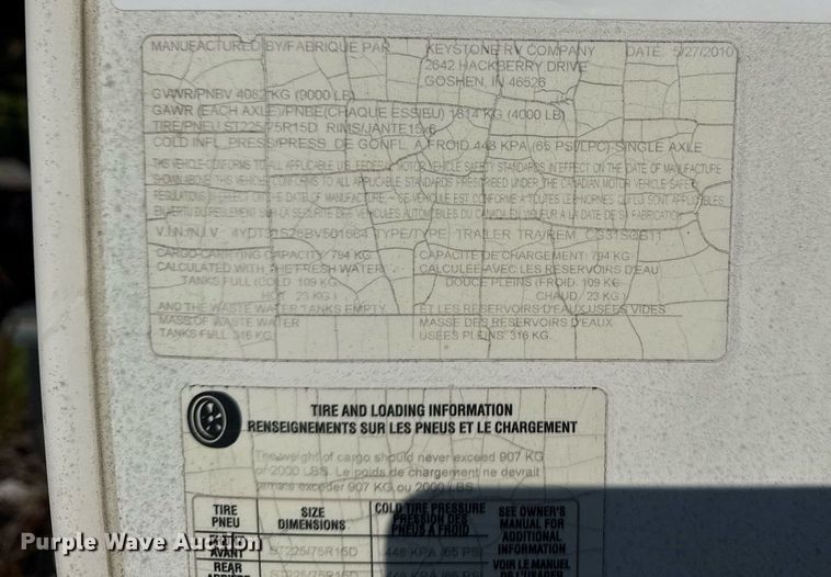 image for item DM5701 2011 Keystone Cougar camper