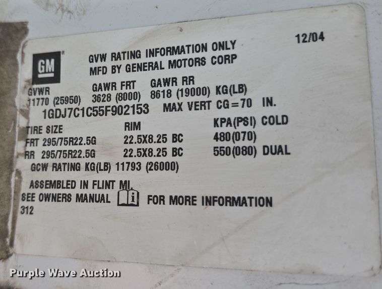 image for item DO7803 2005 GMC C7500 box truck