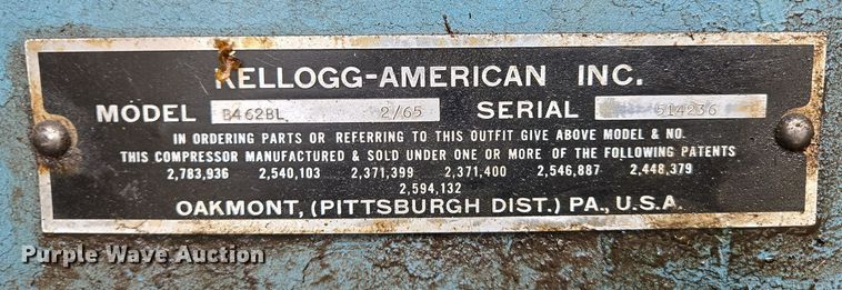 image for item DP6281 1965 Kellogg-American B462BL air compressor