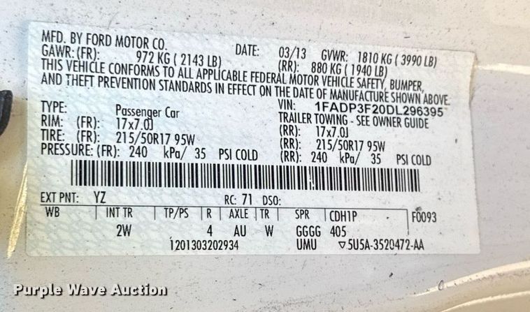 image for item DS4256 2013 Ford Focus SE 