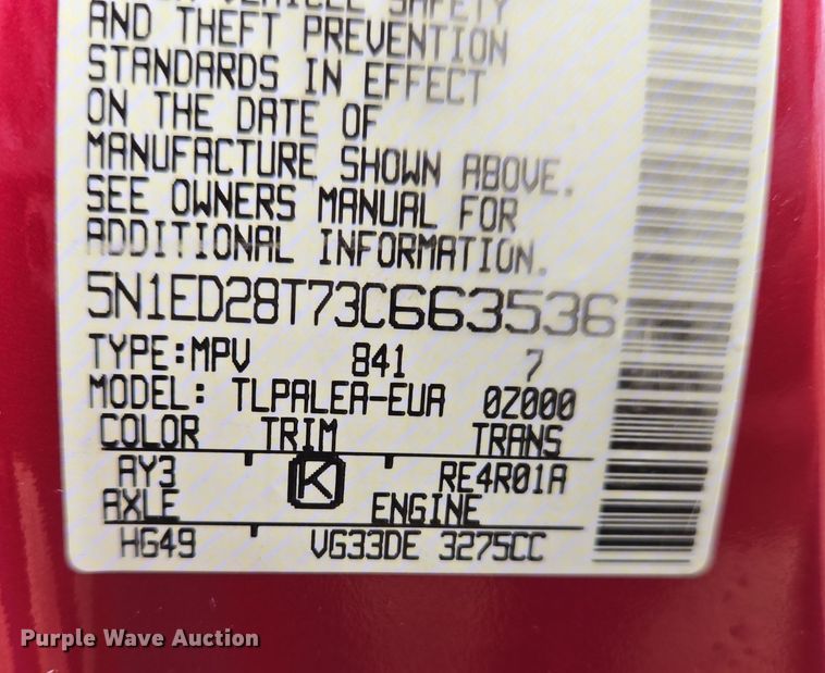 image for item DS5372 2003 Nissan XTerra SUV