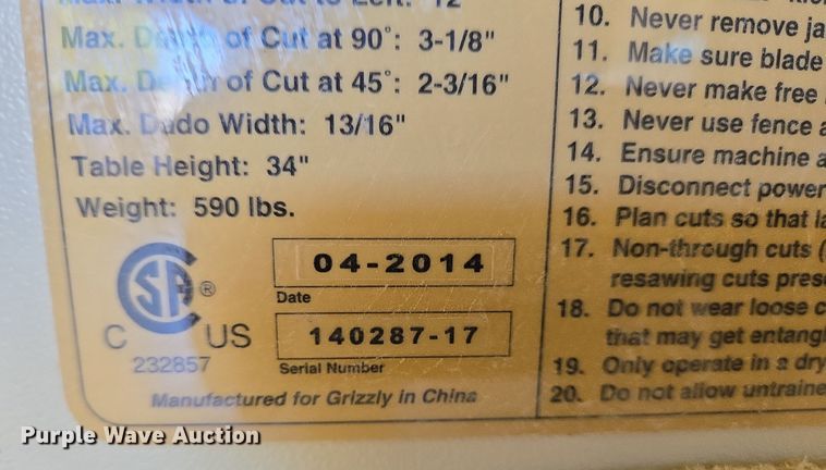 image for item DT4799 2014 Grizzly G0691 table saw