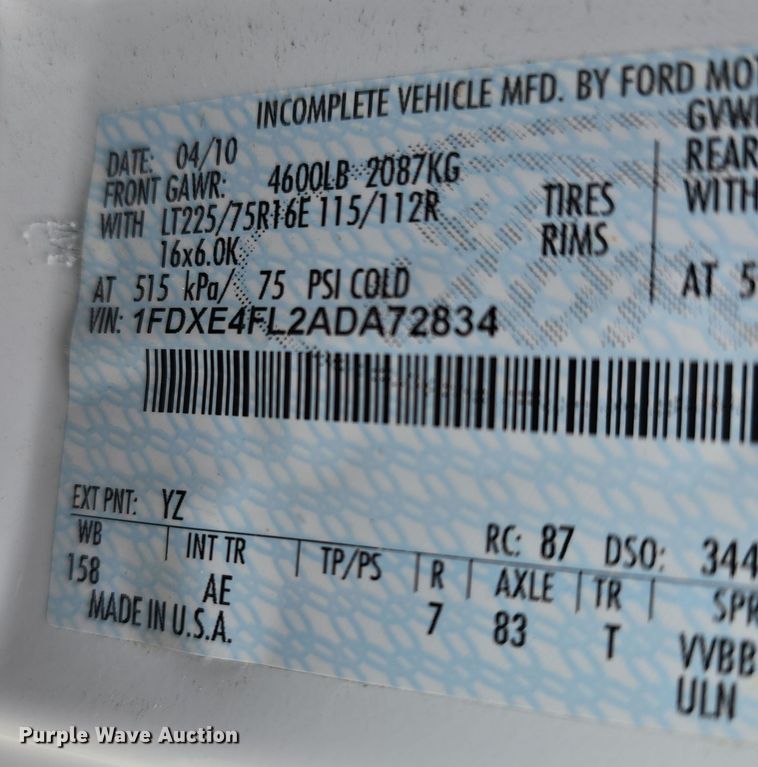 image for item DT6777 2010 Ford E450 Super Duty utility/ service van