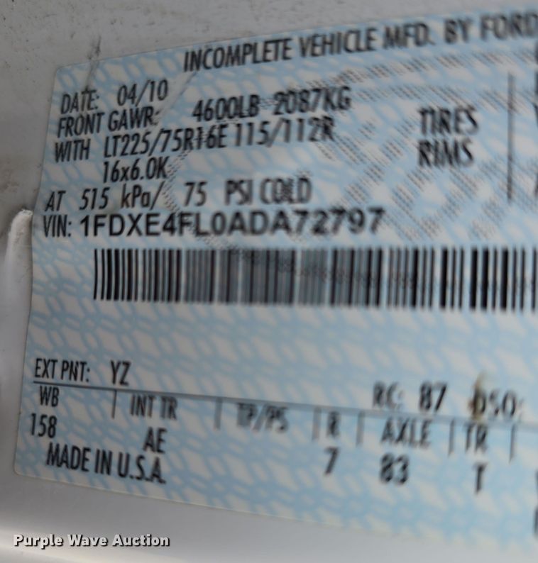 image for item DT6778 2010 Ford E450 Super Duty utility/ service van