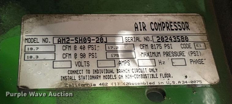 image for item DU3445 John Deere AC2-20GHS air compressor