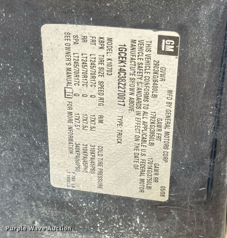 image for item DV1885 2008 Chevrolet Silverado 1500 pickup truck