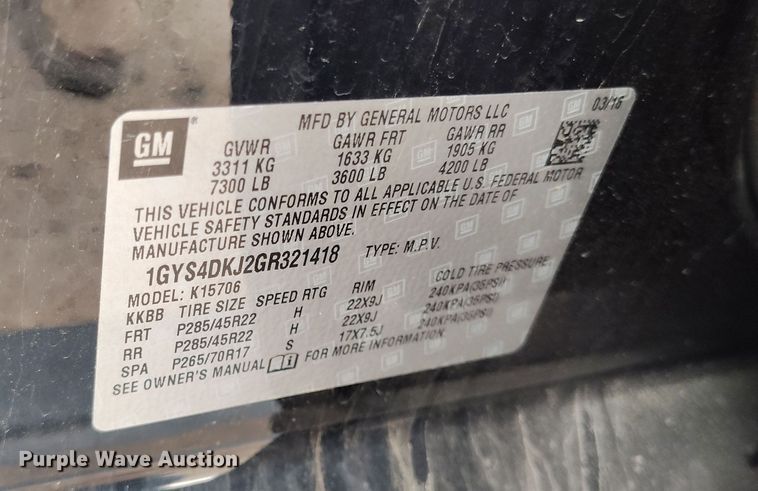 image for item DV6734 2016 Cadillac Escalade SUV