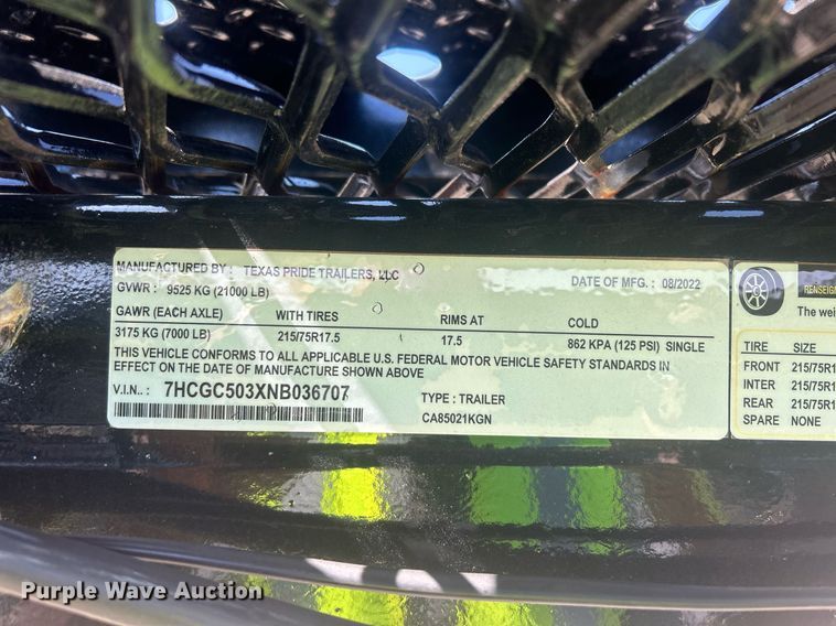 image for item DW8681 2022 Texas Pride CA85021KGN car carrier