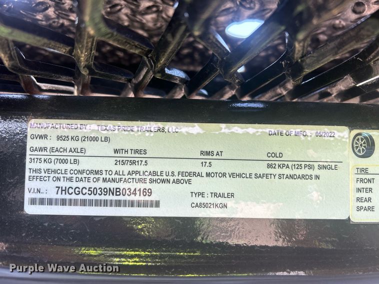 image for item DW8682 2022 Texas Pride CA85021KGN car carrier