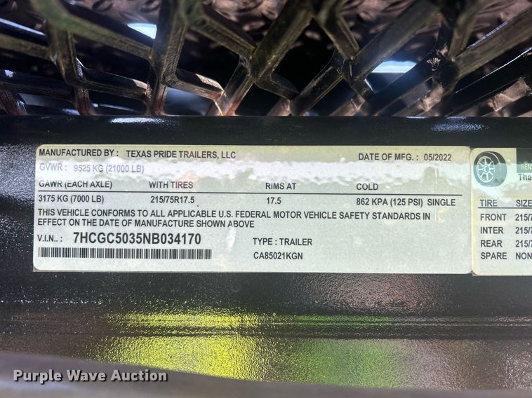 image for item DW8685 2022 Texas Pride CA85021KGN car carrier