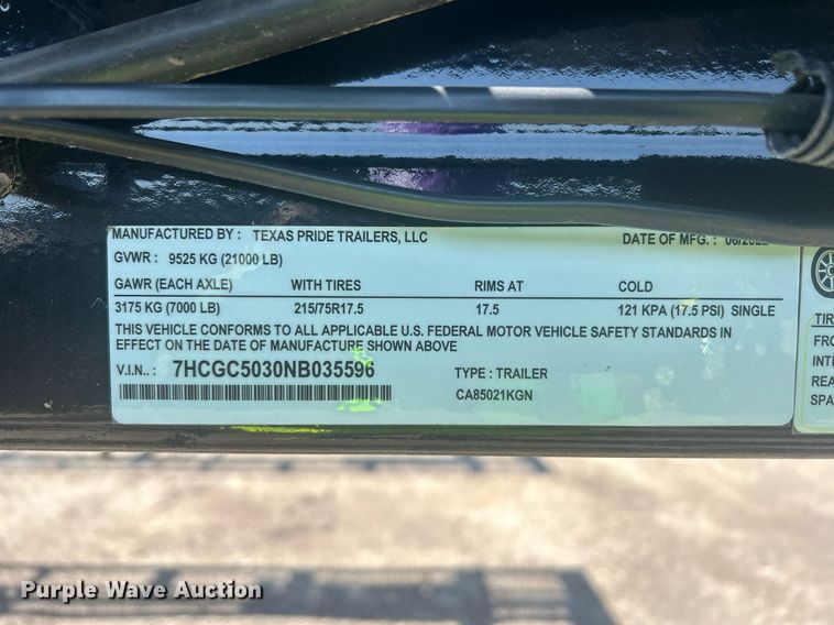 image for item DW8686 2022 Texas Pride CA85021KGN car carrier