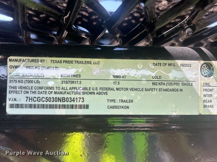 image for item DW8687 2022 Texas Pride CA85021KGN car carrier