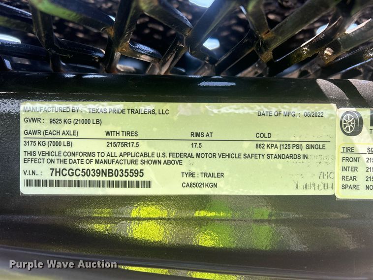 image for item DW8689 2022 Texas Pride CA85021KGN car carrier