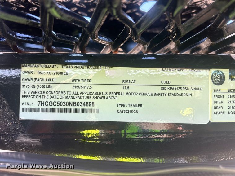 image for item DW8690 2022 Texas Pride CA85021KGN car carrier