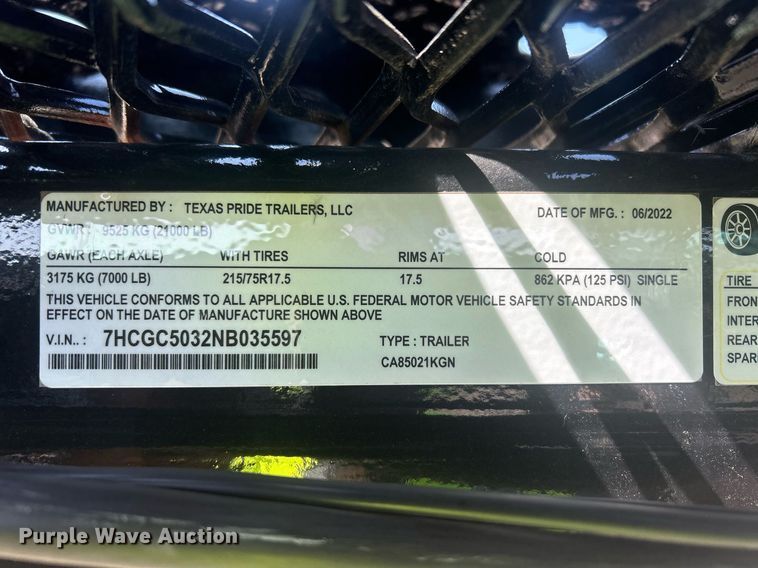 image for item DW8691 2022 Texas Pride CA85021KGN car carrier