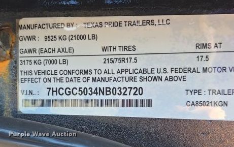 image for item DW8692 2022 Texas Pride CA85021KGN car carrier