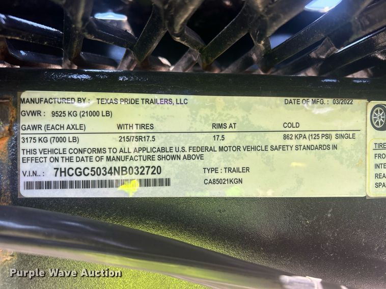 image for item DW8692 2022 Texas Pride CA85021KGN car carrier