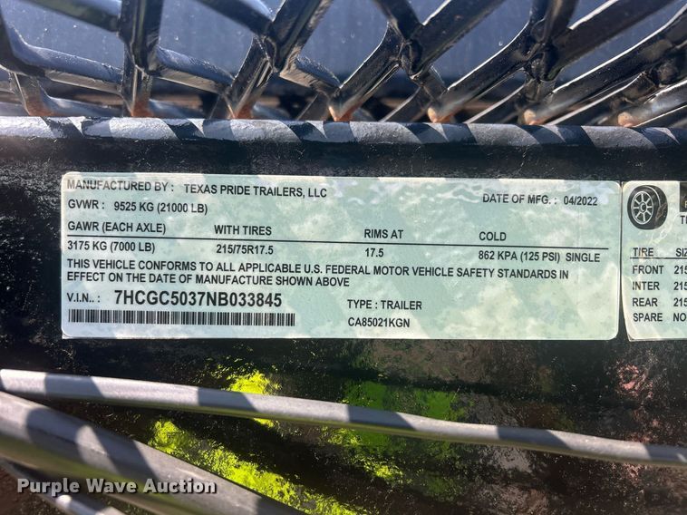 image for item DW8693 2022 Texas Pride CA85021KGN car carrier