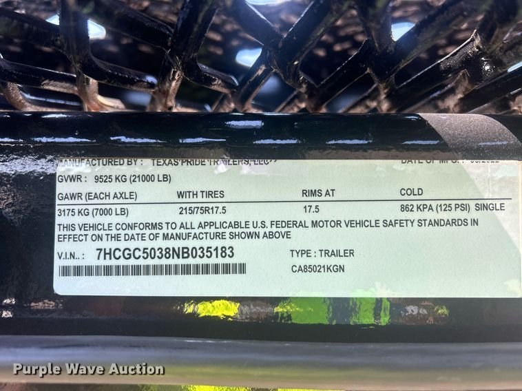 image for item DW8694 2022 Texas Pride CA85021KGN car carrier